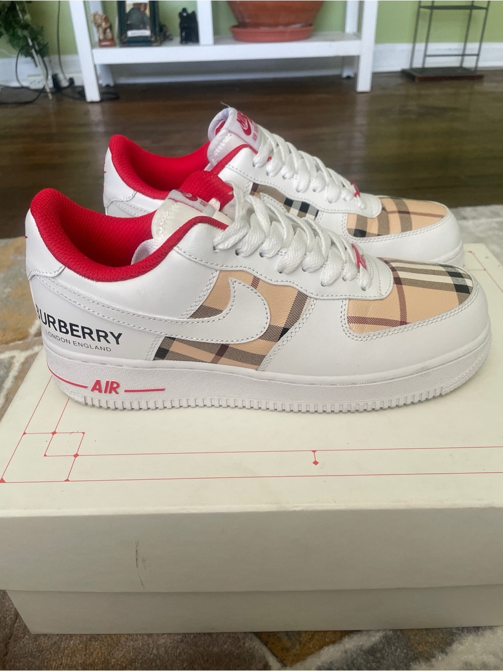 Custom Nike Air Force 1 Sneakers – Burberry-Inspired Plaid Design